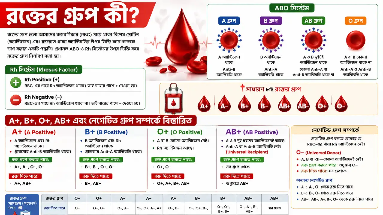 রক্তের গ্রুপ কী? A+, B+, O+, AB+ এবং নেগেটিভ গ্রুপ সম্পর্কে বিস্তারিত